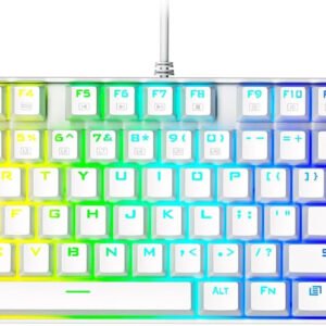 K552P Mechanical Gaming Keyboard TKL with 18 Backlight Modes, Hot-Swappable Blue Switches, 87-Key Compact Ergonomic Design, N-Key Rollover & Software Programmable Macro - RGB, White