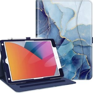 Case for Ipad 9Th / 8Th / 7Th Generation (2021/2020/2019) 10.2 Inch - [Corner Protection] Multi-Angle Viewing Stand Cover with Pocket & Pencil Holder, Auto Sleep Wake, Ocean Marble