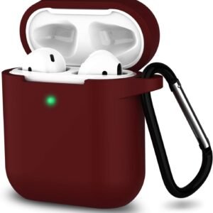 Silicone Case Compatible with Apple Airpods 1&2 Wireless and Wired Charging Case(Front LED Visible),Burgundy