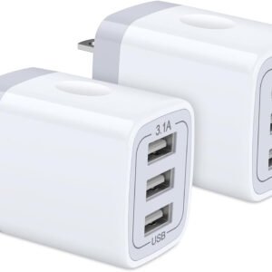 USB Wall Charger,  2Pack Wall Plug 3-Port USB Charging Station 3.1A Power Adapter Multi Port Quick Charger Block Cube for Iphone 17 16 15 14 13 12 11 Pro XS MAX 8 Ipad Samsung Galaxy S25 S24 S23